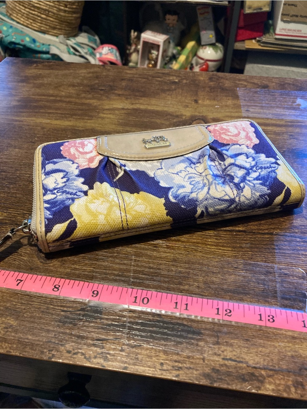 Vintage 90's Coach blue floral zip around wallet